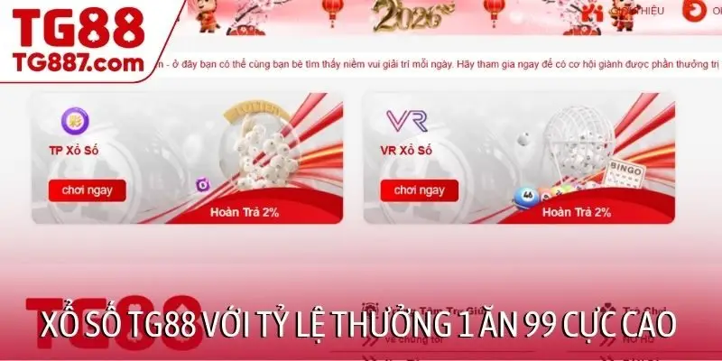 xổ số TG88 với tỷ lệ thưởng 1 ăn 99 cực cao